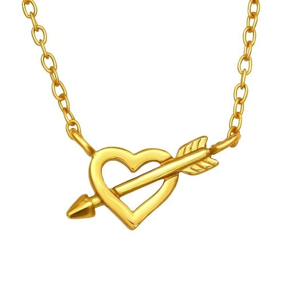 24k Gold Vermeil Heart Necklace 18 Inch - Picture 1 of 4